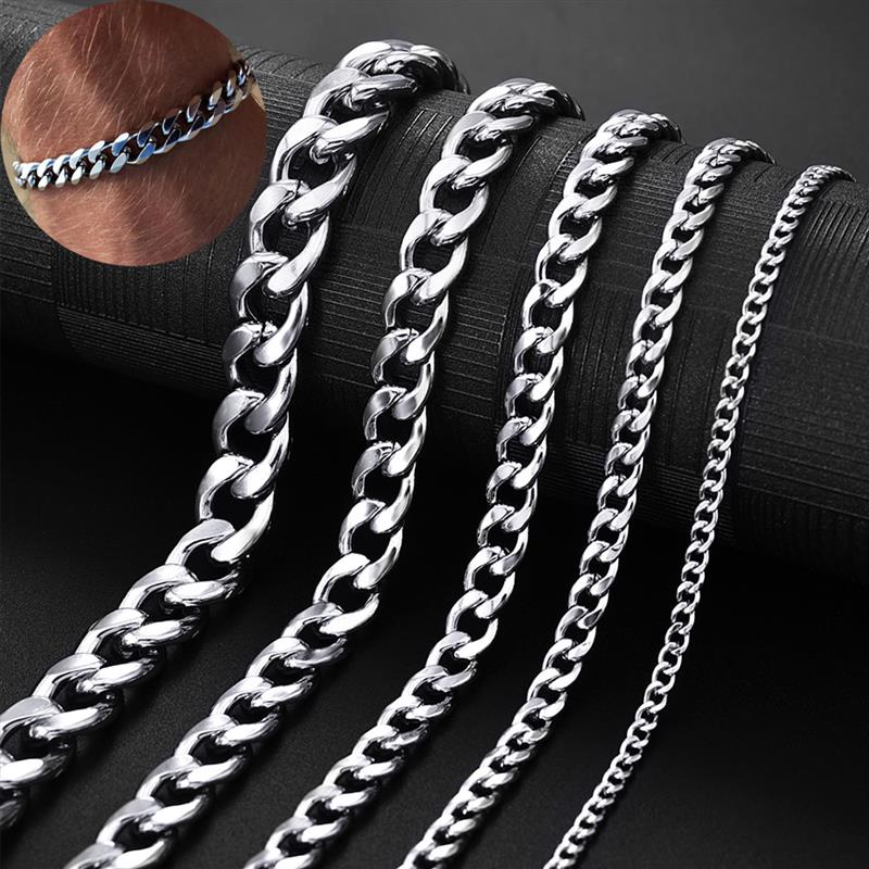 Gelang Rantai Bahan Stainless Steel Ukuran 4-8mm Panjang 18cm Untuk Pria Dan Wanita