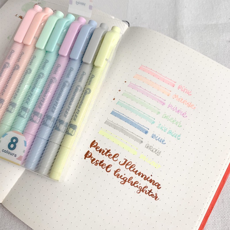 

Pentel Illumina FLEX Highlighter SLW11 Pen Stabilo Double Dual Side Warna Biru Hijau Abu Oren Pink Biru Muda Ungu Highlight Garis Bawah Teks Penting