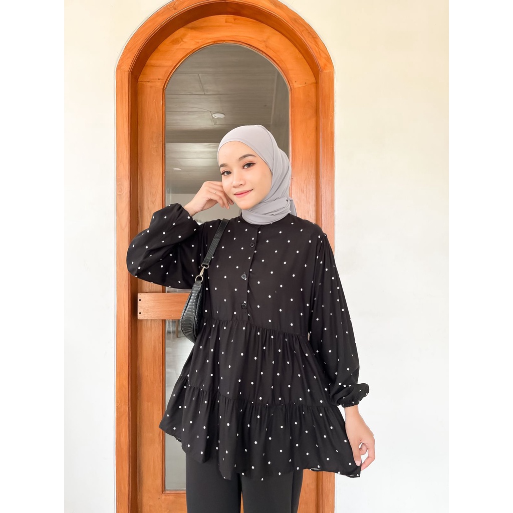 Polka Blouse LD ± 100 cm BAJU BLOUSE WANITA JUMBO BIG SIZE TO XXXL - ATASAN LENGAN PANJANG