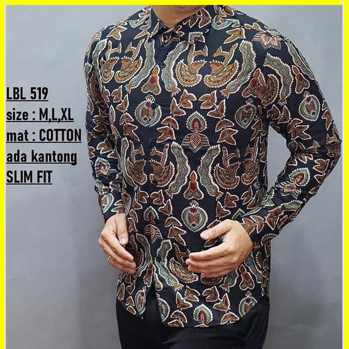 KEMEJA PRIA BATIK LENGAN PANJANG HEM BAHAN KATUN HALUS 40S LBL 519 MEWAH PREMIUM BAJU ELEGANT SIZE M L XL  SKU MS PENDEK JAKARTA PLATINUM