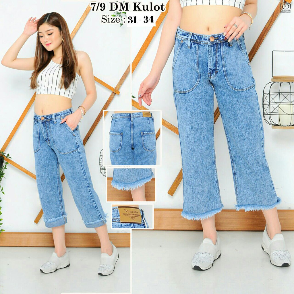 [size 31 - 38] Celana Jeans Kulot Rawis Jumbo 7/9 Wanita