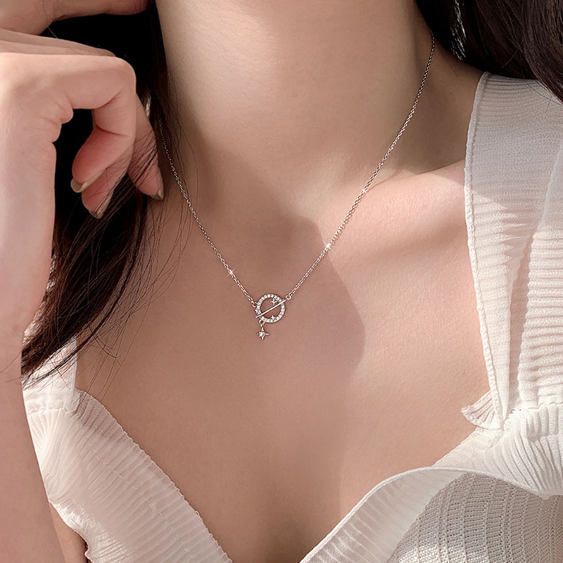 Fashion Planet Necklace for Women Korea Style Crystal Star Pendant Clavicle Chain Choker Silver Color Jewelry