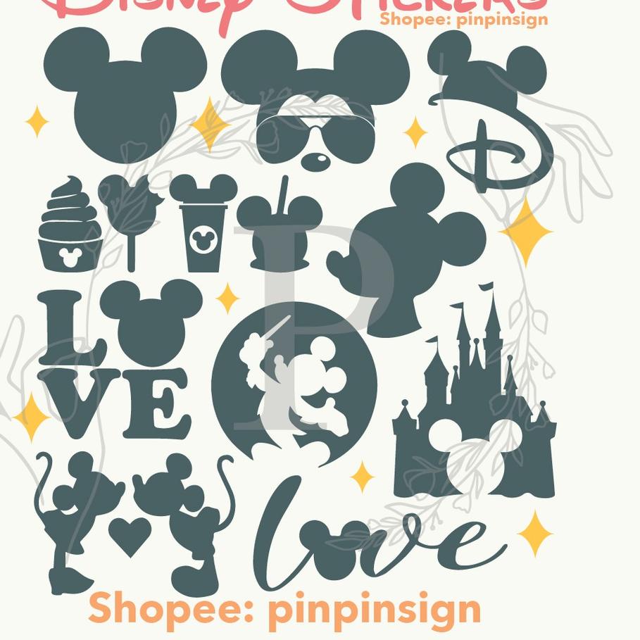 

ィ Sticker Decal Disney Mickey Minnie Waterproof ♨