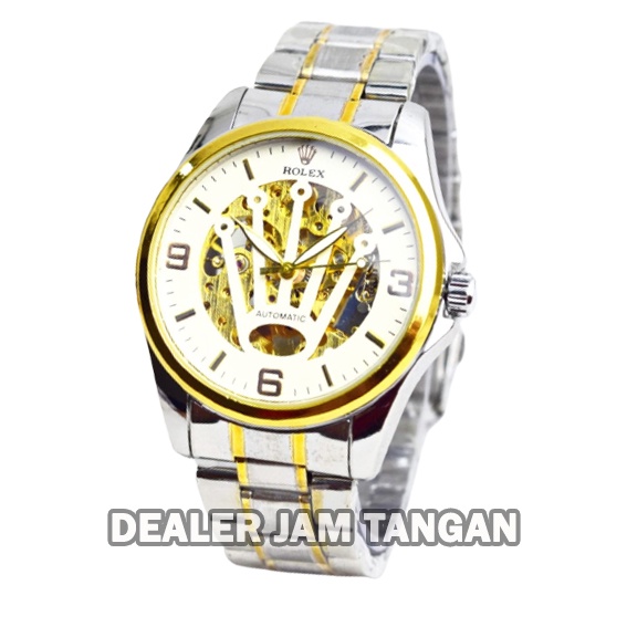 Grosir Jam Tangan Pria Rolex Q15-5158 Automatic Tali Rantai Garansi Original 6 Bulan Free Baterai - 