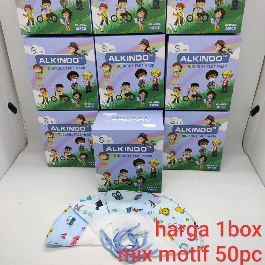 Masker Anak ALKINDO Duckbill Anak Warna Motif karakter isi 50 50pcs