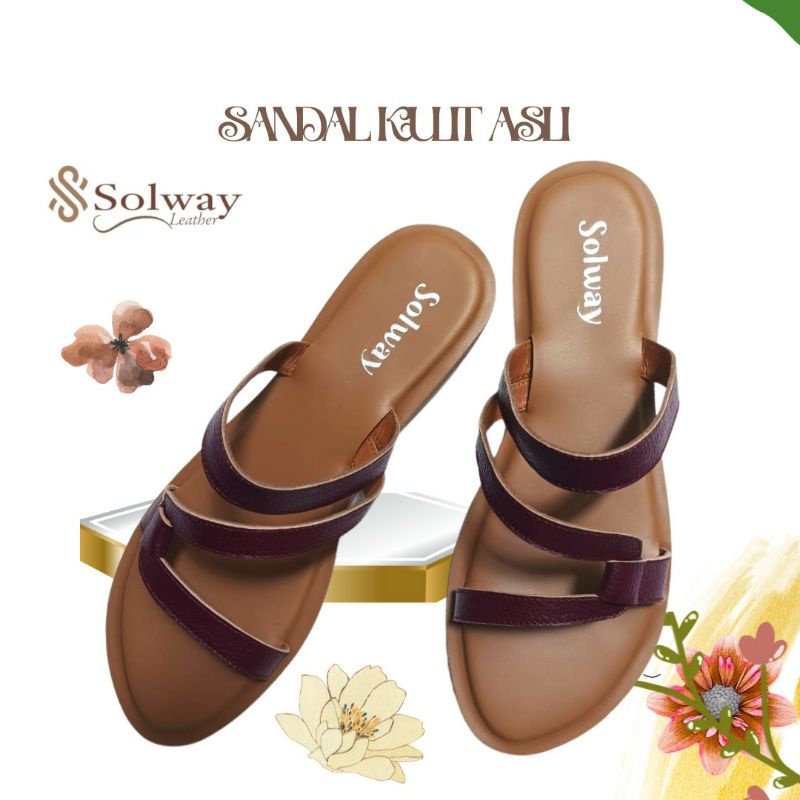 sandal kulit asli wanita tali simple style SW003 Solway