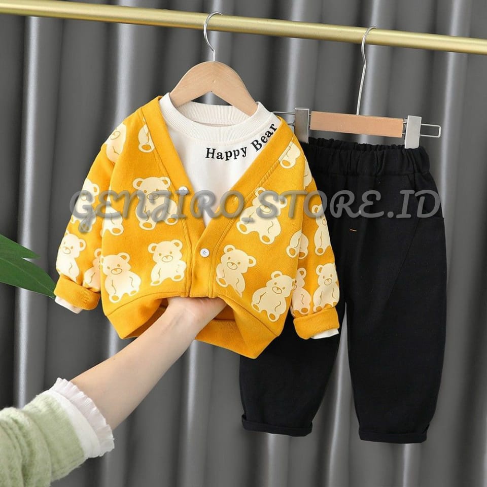 SETELAN ANAK LAKI LAKI/SWEATER ANAK/ SWEATER MOTIF SABLON BEAR/ LENGAN PANJANG ADA DALAM OBLONG LENGAN PENDEK ADA CELANA PANJANG/3 IN 1 /UNTUK ANAK USIA 2 TAHUN - 8 TAHUN/BISA COD