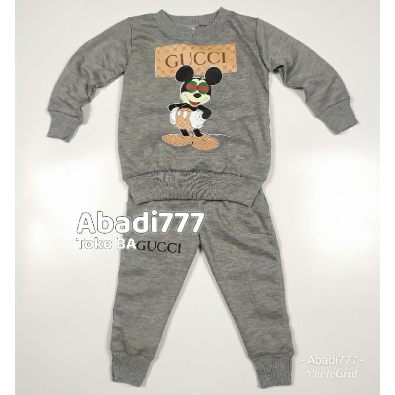 Setelan sweater joger motif micky gucci pakaian anak wanita babyterry 1-6 Thn