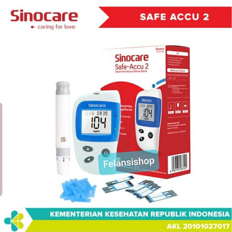 Alat Cek Gula Darah Sinocare Safe-Accu 2 (10 Strip &amp; 10 Lancets)