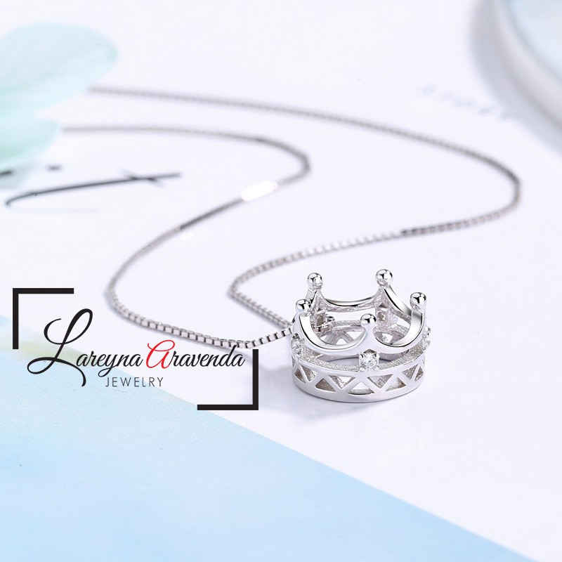 Kalung Liontin Korea Perak S925 Model Crown Kristal Crystal Anti Karat Non Alergi KL041