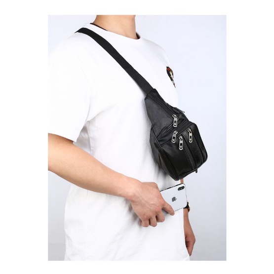 Tas Pria Tas Selempang Cowok Kulit Distro Waistbag Pria Cowok Keren Tas Slempang a2