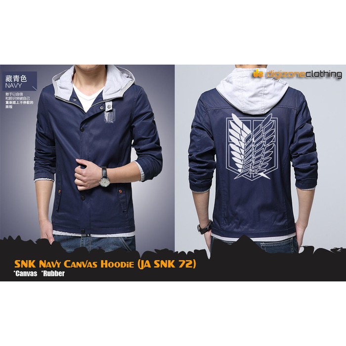 Jaket Anime Attack On Titan SNK Recon Corps Canvas Hoodie Navy - JA SNK 72