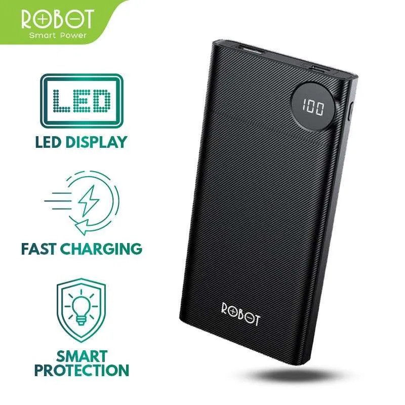 PROMO (BISA COD) ROBOT Powerbank RT190 10000mAh Dual Input Type C &amp; Micro 9 Smart Protection with LED Display - Hitam