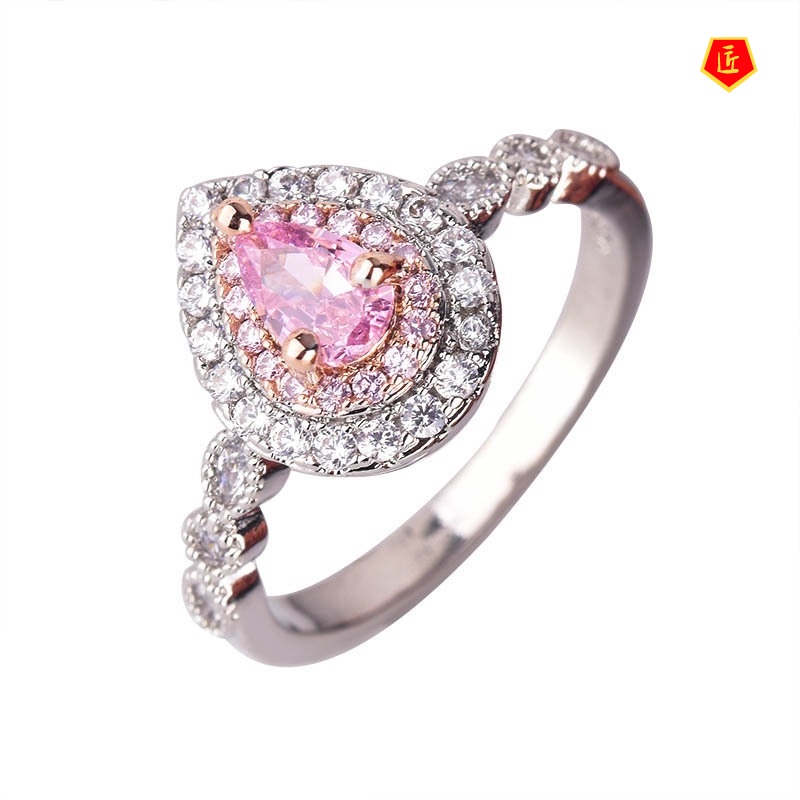 [Ready Stock]Inlaid Pink Crystal Ring Luxury  Elegant