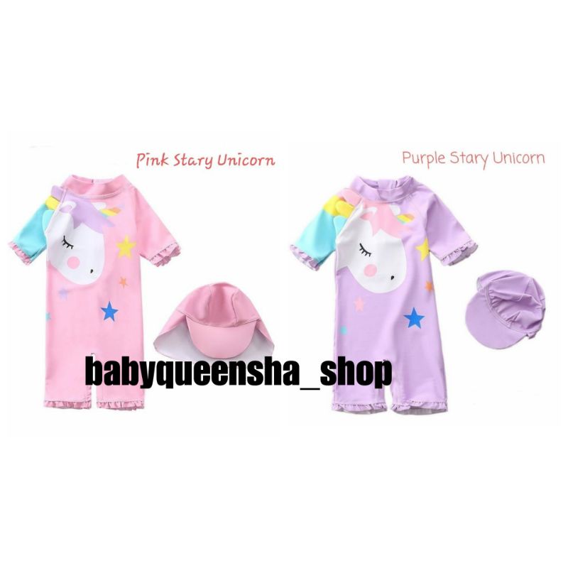 baju renang anak stary unicorn/baju renang set topi/baju renang unicorn/baju renang anak/baju renang