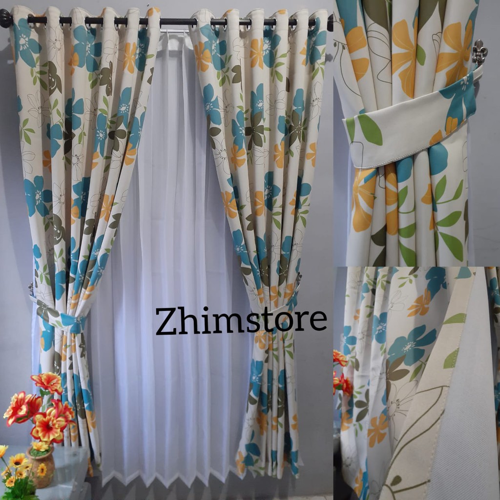 gorden/hordeng/gordyn jendela minimalis  blackout tirai jendela dan pintu  motif bunga biru
