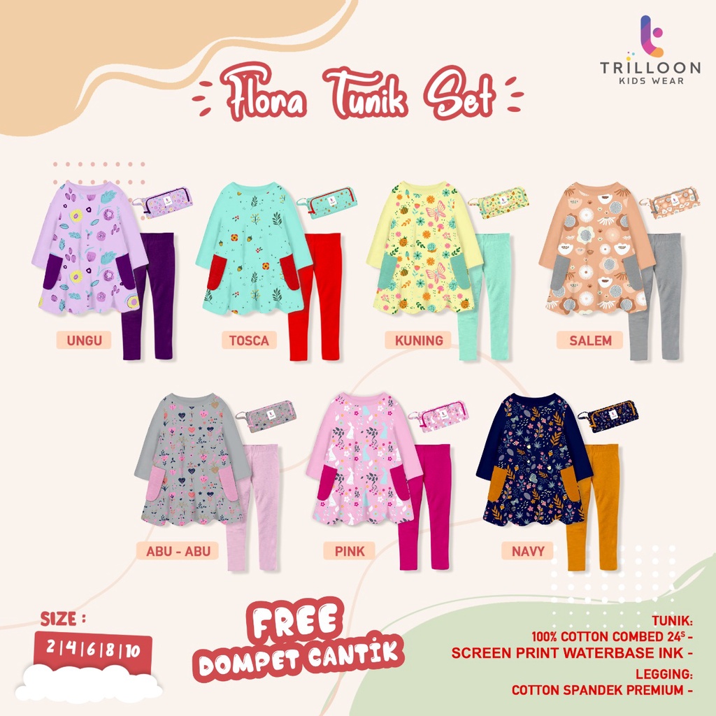 (RYUREI.ID) Baju Anak Trilloon kids swear Flora tunik set / Kaos Anak Perempuan