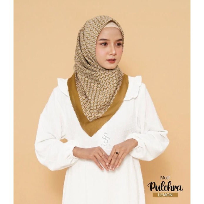 Hijab kerudung segi empat jilbab motif PULCHRA LEMON voal premium lasercut