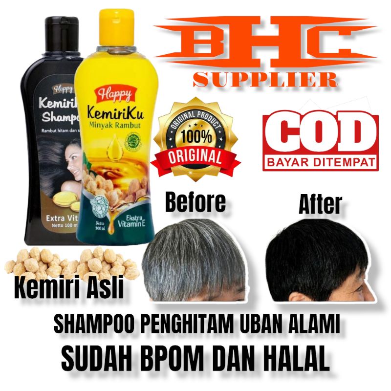 Paket Black Shampoo + Minyak Kemiri Original BPOM &amp; Halal 100ml Penghitam Rambut Permanen Viral Tiktok