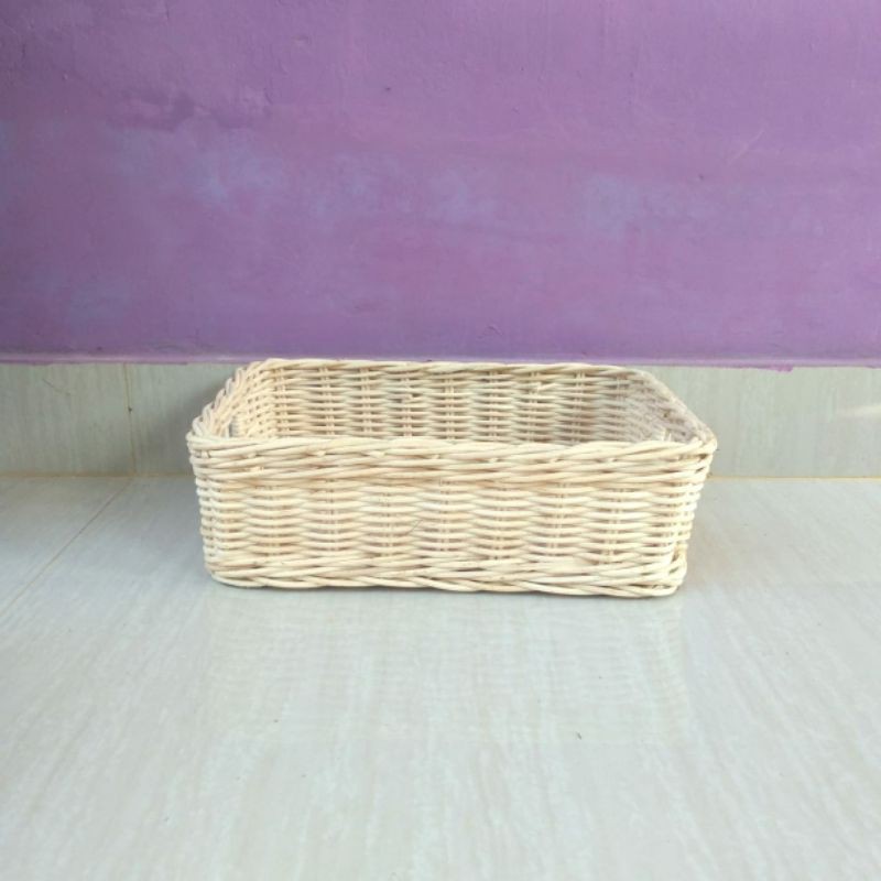 Keranjang rotan nampan persegi panjang penyimpanan barang untuk parcel seserahan sovenir laci 15x15x9 cm