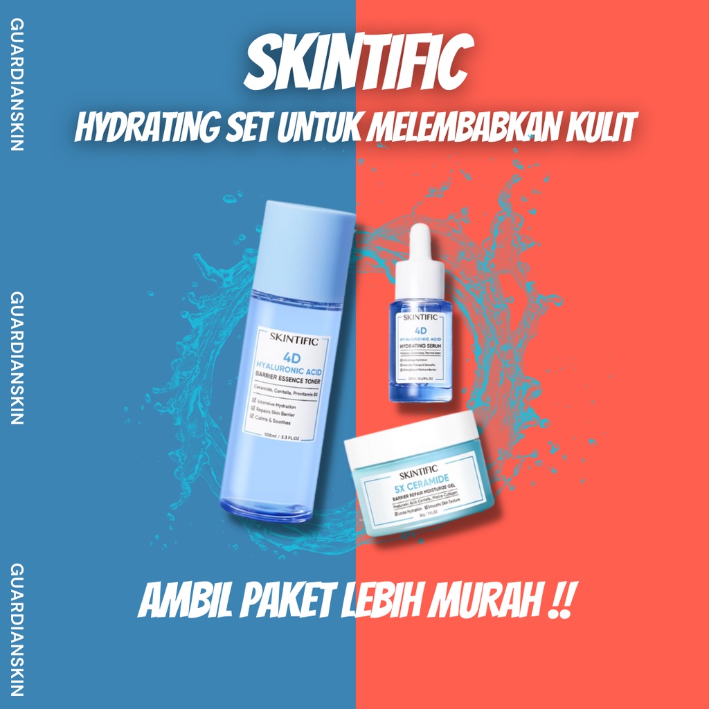 SKINTIFIC-5X Ceramide Barrier Repair Moisturize Gel Moisturizer 30G Pelembab Wajah &amp; 5X Ceramide Soothing Toner 80ml &amp; 4D Pure Hyaluronic Acid Hydrating Serum Glowing Mist Serum Hydrating Facial Skin 20ml Serum Pelembab