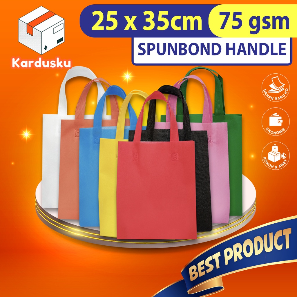 

TAS SPUNBOND HANDLE 25x35 cm GOODIEBAG SOUVENIR tas kain polos aneka warna 75gsm