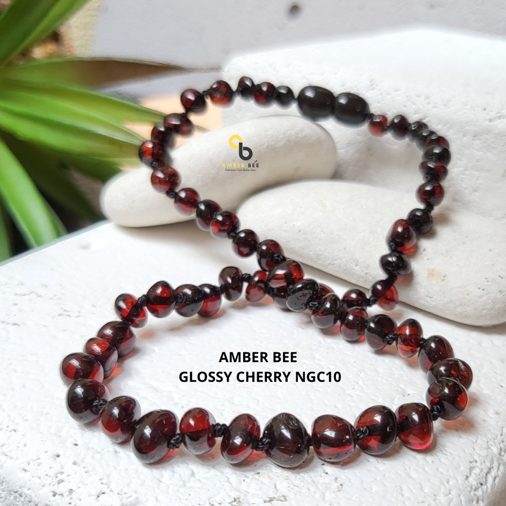 AMBERBEE Kalung Amber Baby dan Anak TK/SD Anti Sakit Gigi Premium Glossy Black Cherry NGCY10