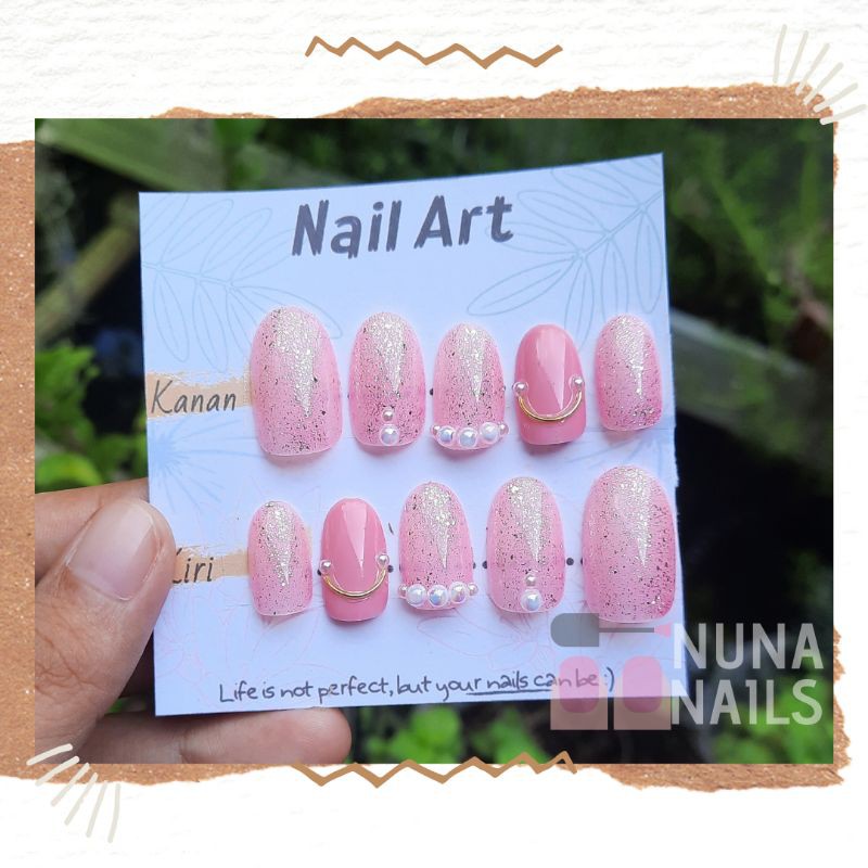 pink blossom nail art wedding kuku palsu pengantin