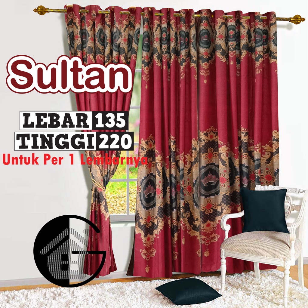 Gorden Pintu Jendela Kamar atau Ruang Tamu Minimalis Motif Karakter Sultan Maroon Murah 135 x 220 CM