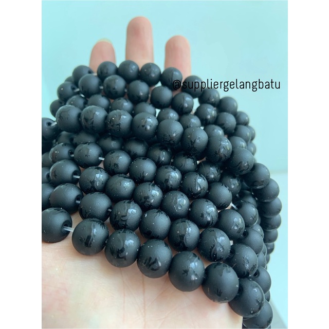 renceng batu hitam naga blackstone doff 12mm dragon bead bahan premium bahan kalung gelang tibet buddha budhhist mantra