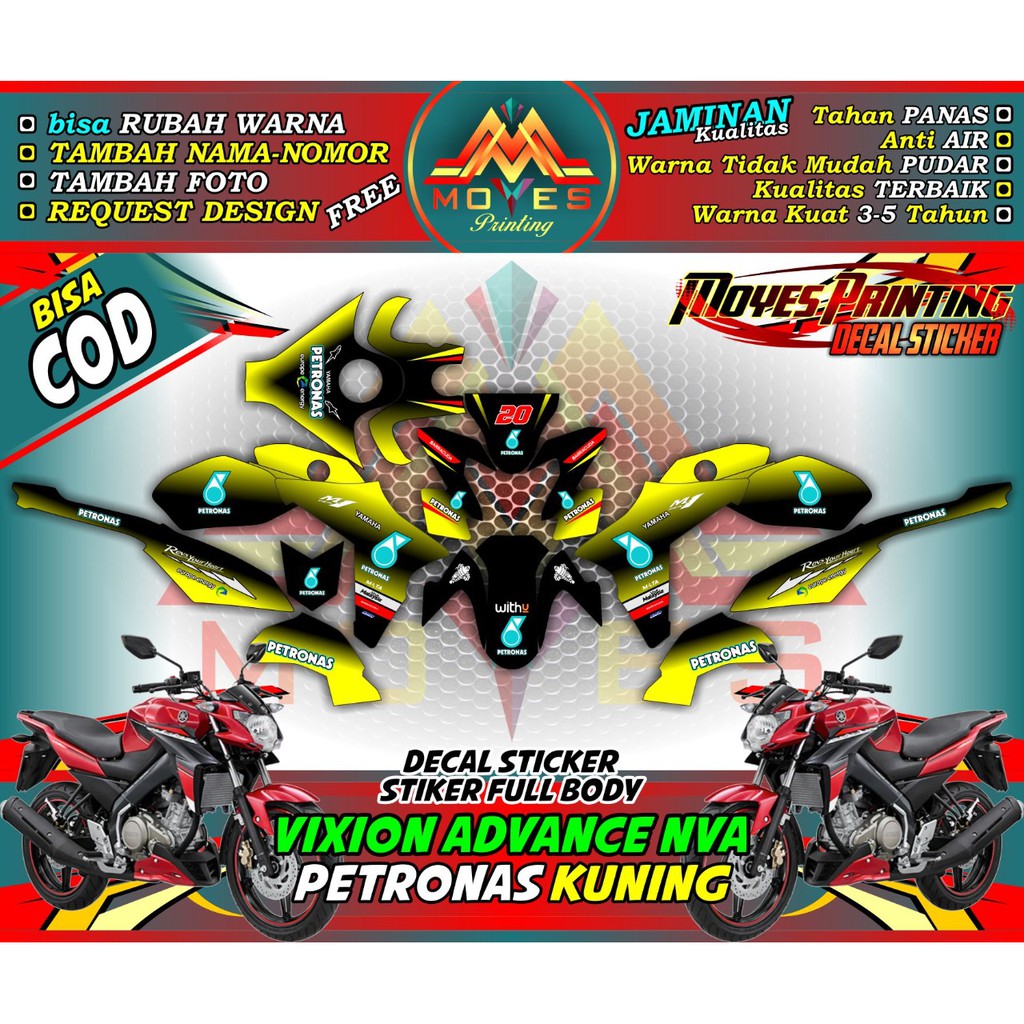 Decal Vixion new stiker motor Vixion nvl nva decal yamaha vixion motif petronas kuning cerah01