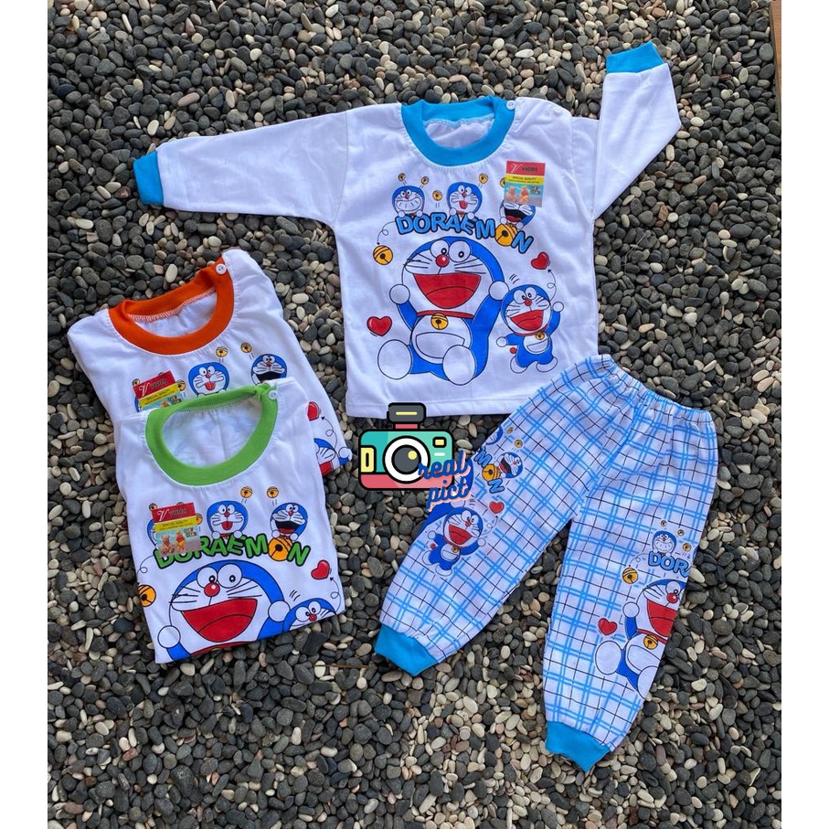 baju bayi lucu murah motif doraemon setelan panjang 3-18 bulan (NEW PP060))