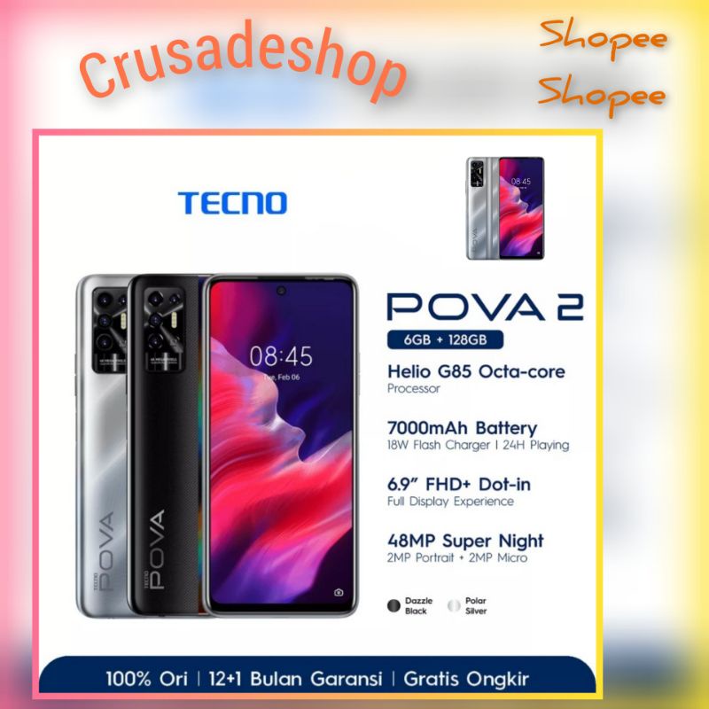 Infinix Tecno Pova 2 Ram 6/128Gb Camera 48Mp Baterai 7.000Mah Original Garansi Resmi