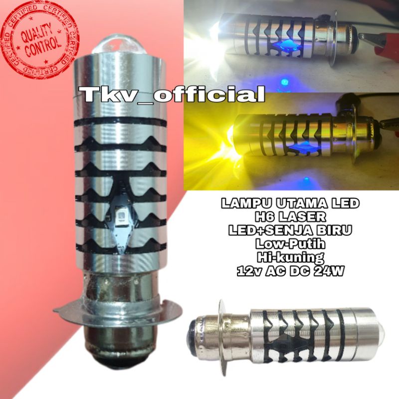 LAMPU UTAMA MOTOR H6 LED LASER 12V AC DC 24W CAHAYA PUTIH-KUNING/LAMPU DEPAN MOTOR MATIC LED LASER/L