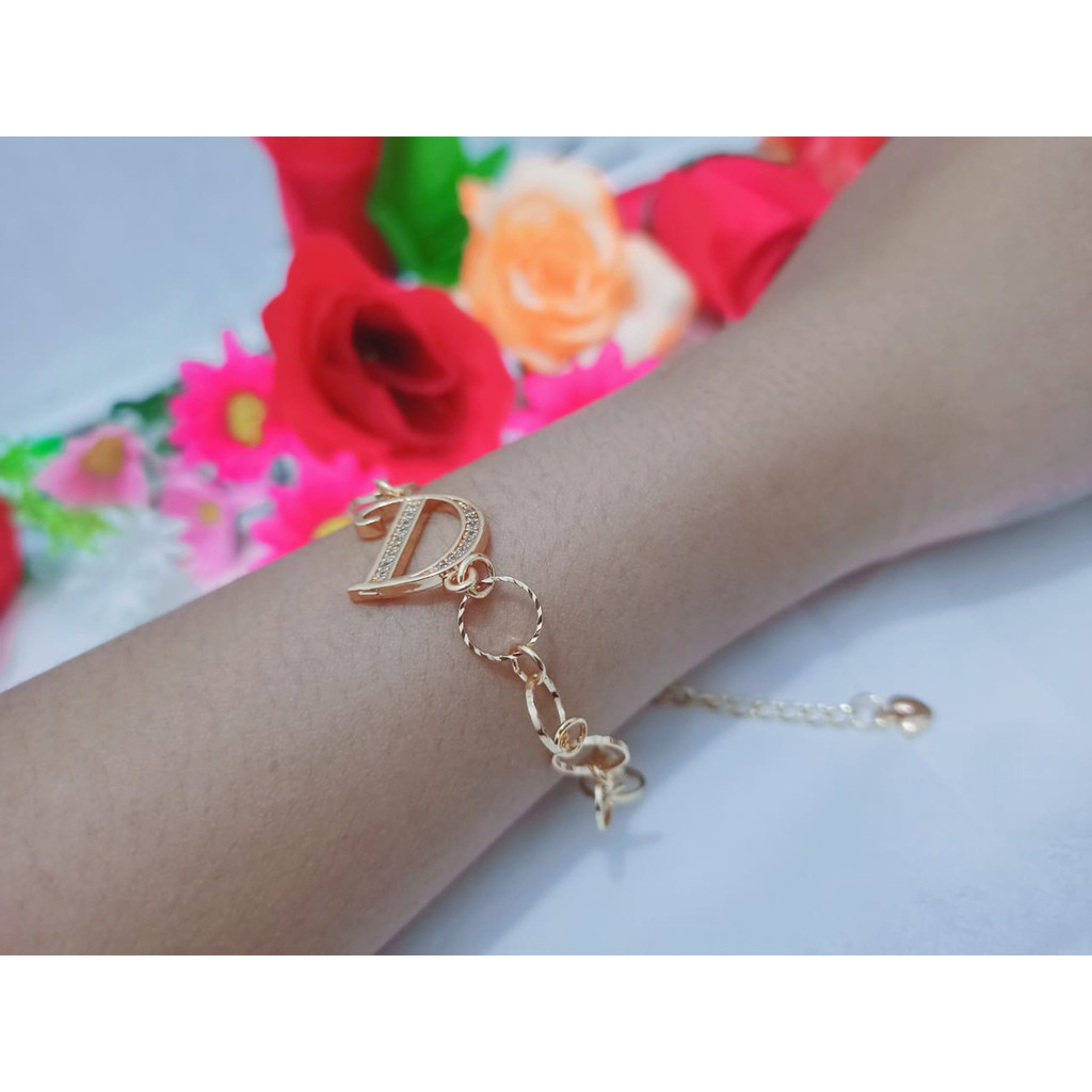 calistanauliolshop Gelang Tangan Huruf Abjat Inisial A-Z Permata Gold (COD)