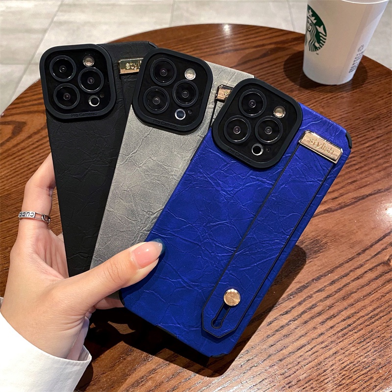 Premium Mewah Tekstur Kulit Gelang Tangan Ponsel case Untuk case iphone 14 pro max plus Case11 12 13 pro max X/Xs max XR Stand Portable All-Inclusive Soft Shockproof case