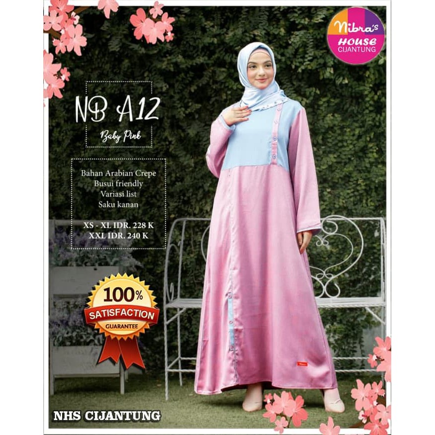 "NIBRAS GAMIS NB A12 BABY PINK - DUSTY PINK - BABY BLUE - MAROON - Merah Muda, XS"
