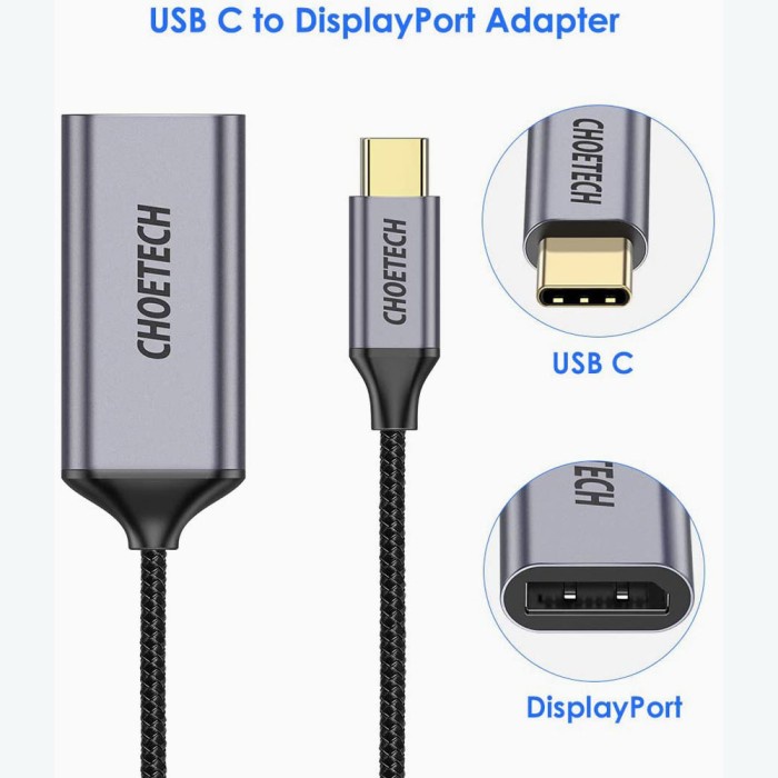 Choetech Adapter USB Type C ke Display Port 4K - HUB-H11 - Silver Blac