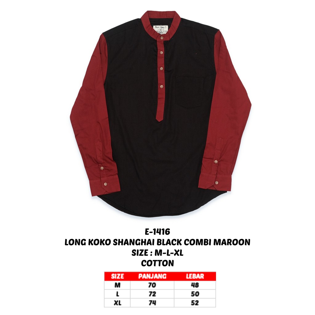 SANVANINA E-1416 Kemeja Koko Shanghai Panjang Black Combi Maroon | Baju Pria Cowok