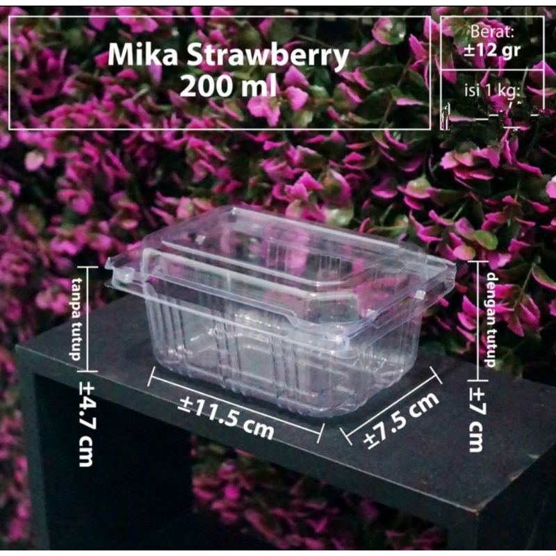 (25 pcs) Mika Strawberry / Mika Kue / Kotak Cake Bolu 200 ml / Tray Kotak Buah Mini Persegi