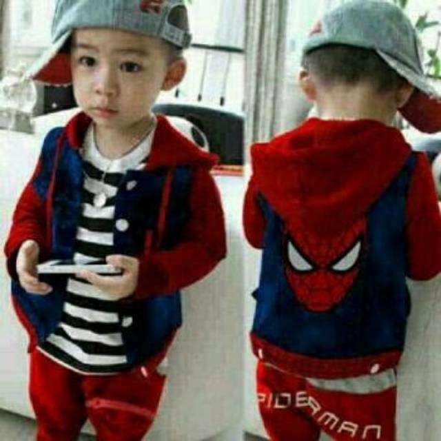 SET POLO SPIDER setelan anak laki-laki