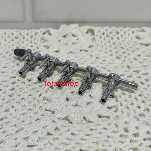 Kran Keran 5 Cabang lubang Nikel Stainless besi Pembagi Udara Aerator Aquarium