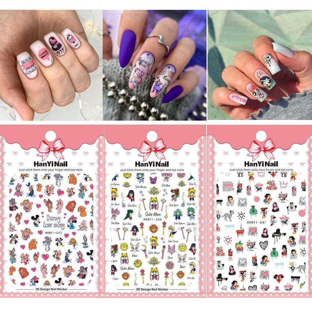 Quinton 1 Lembar Stiker Kuku Motif Kartun Anime Sailor Moon Mickey Mouse Snow White Duck Untuk Aksesoris Manicure