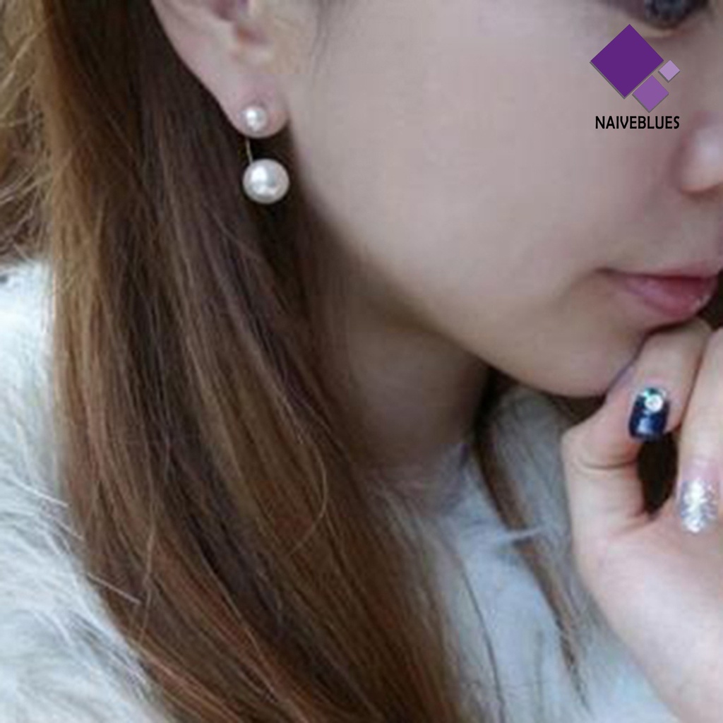 1 Pasang Anting Stud Double Faux Bahan Alloy Untuk Wanita