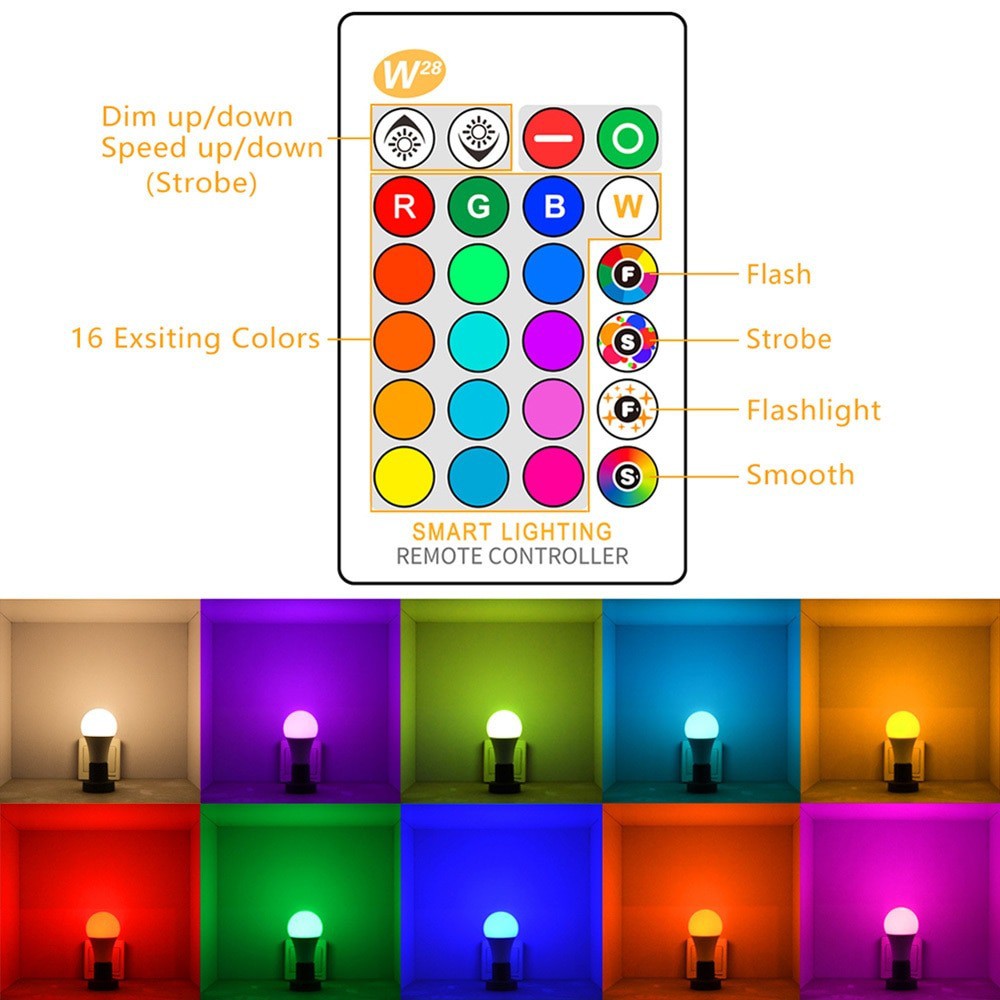 Lampu Tidur Bohlam RGB Multicolor dengan Remote Control E27 3/5/10W/(12 W with Speaker Bluetooth)