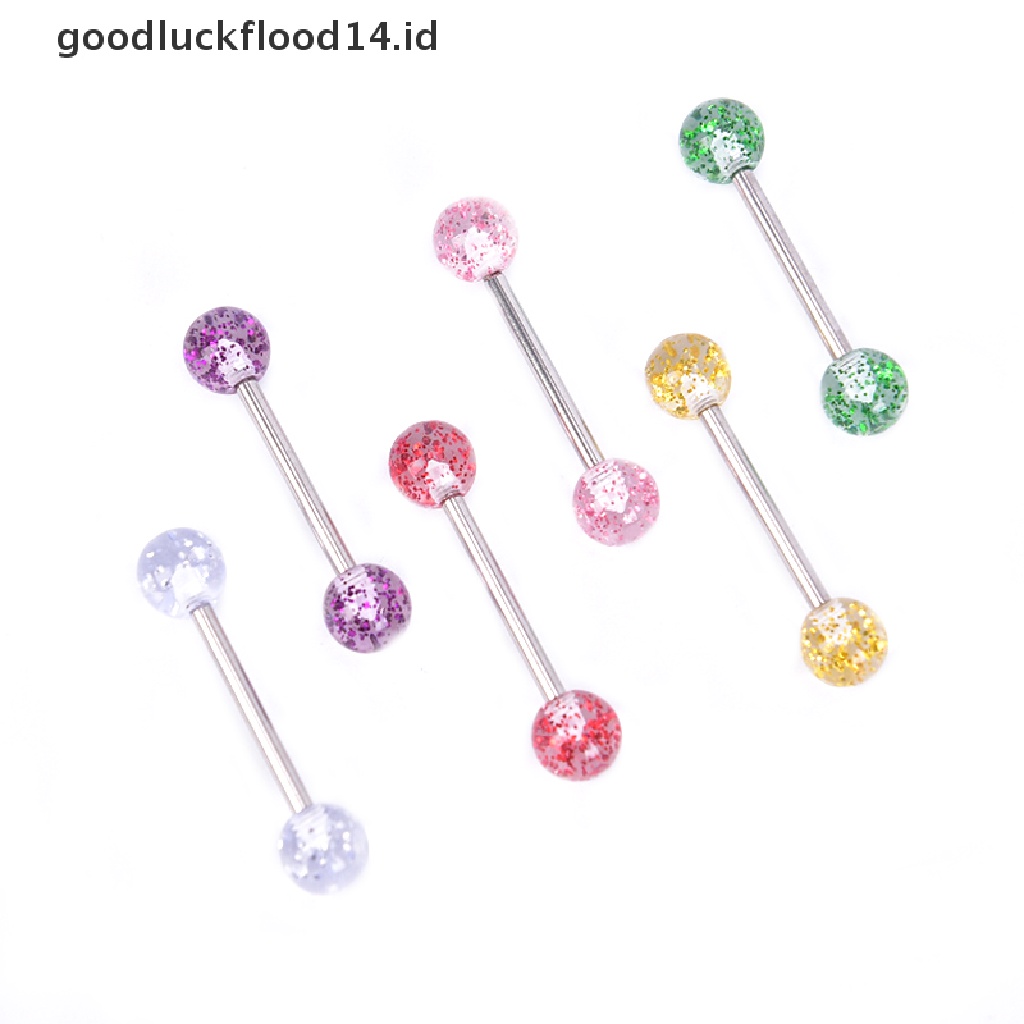 [OOID] 8PCS/Set Colorful Glitters Tongue Rings Barbell Ball Body Piercing Jewelry ID