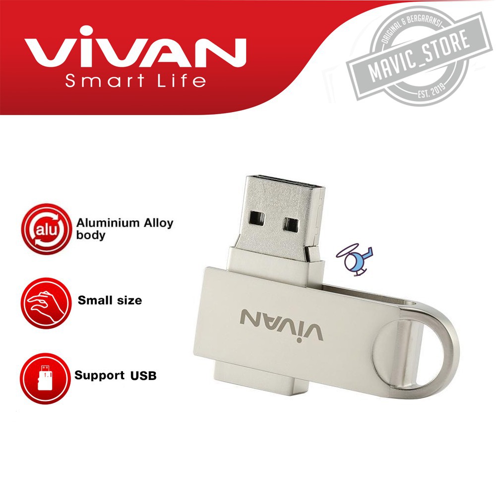Flashdisk VIVAN VF216 16GB with 360 Rotation Design Silver - Garansi Resmi 5 Tahun