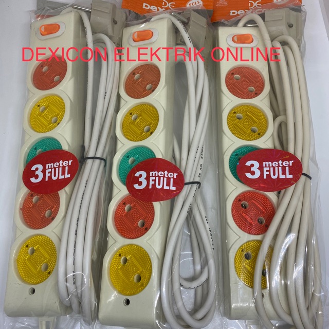 Stop kontak gepeng warna/5 lubang 3 meter/stop kontak murah/jual terminal listrik/colokan listrik