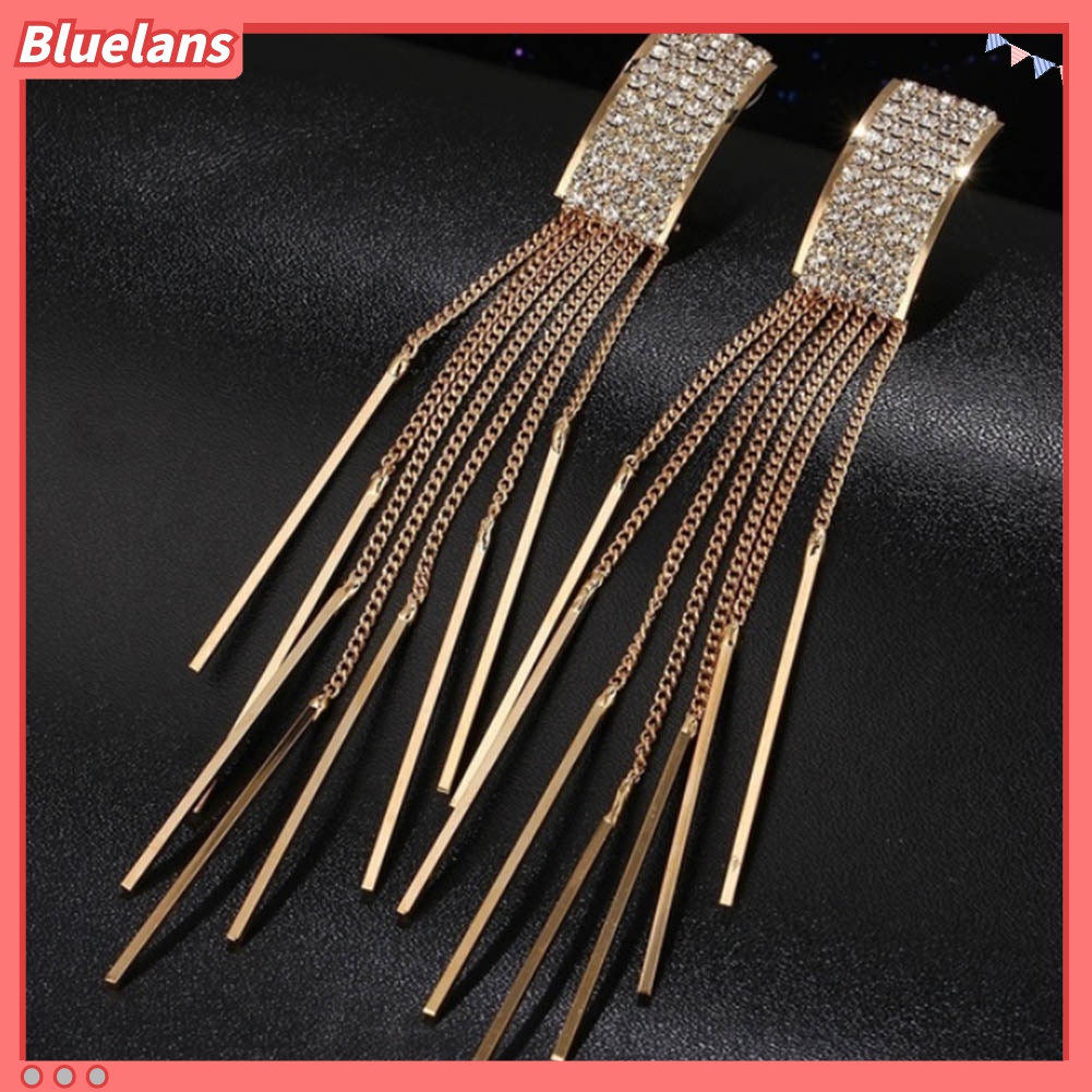 Anting Stud Juntai Panjang Hias Berlian Imitasi Untuk Wanita