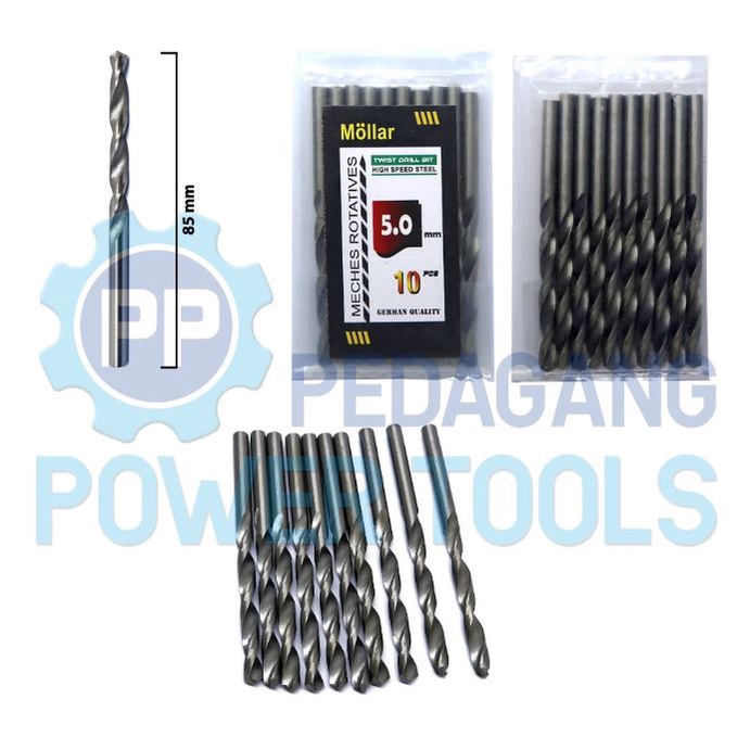 MOLLAR 1 SET 10 PCS MATA BOR BESI 5 MM MATABOR KAYU HSS DRILL BITS